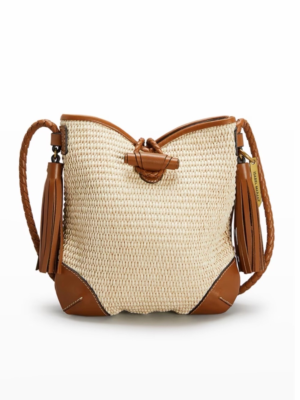 Isabel Marant Natural Straw and Tan Leather Braided Crossbody